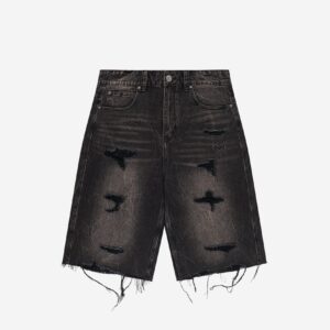 RamatiA Dark Gray Ripped Distinctive Jorts – Edgy Streetwear Style