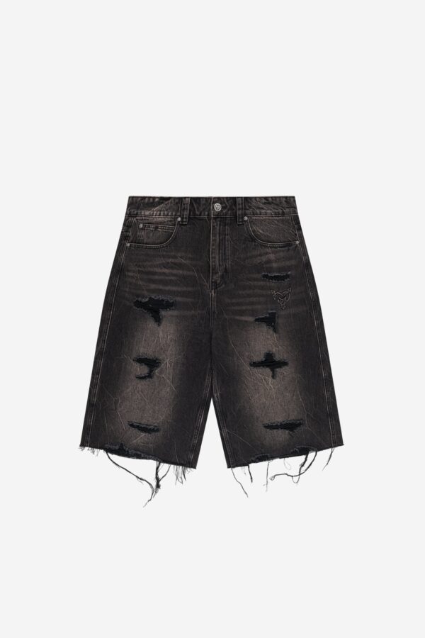 RamatiA Dark Gray Ripped Distinctive Jorts – Edgy Streetwear Style